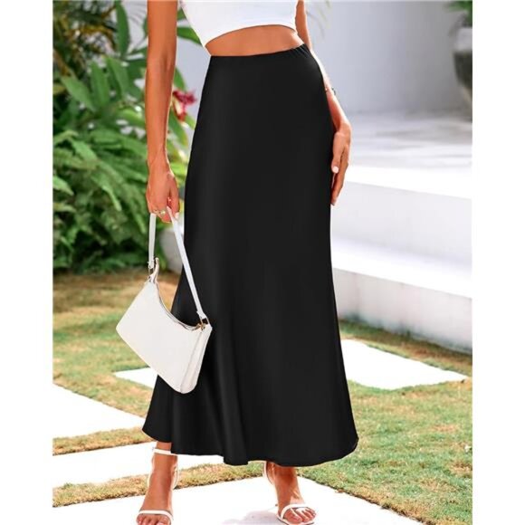 Women's Elegant High Waist Maxi Skirts Black - Picture 6 of 6